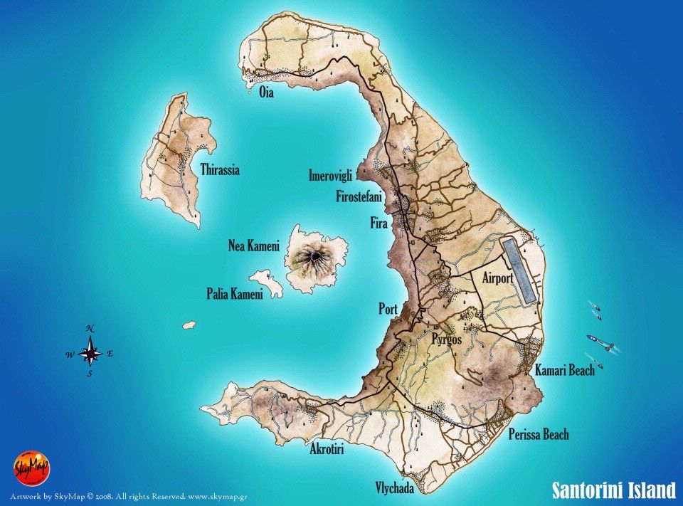 Map of Santorini by SkyMap. www.skymap.gr All rights reserved.