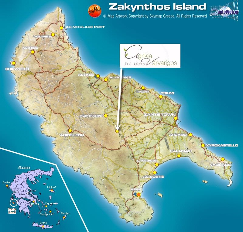 Map of Zakynthos Island Greece