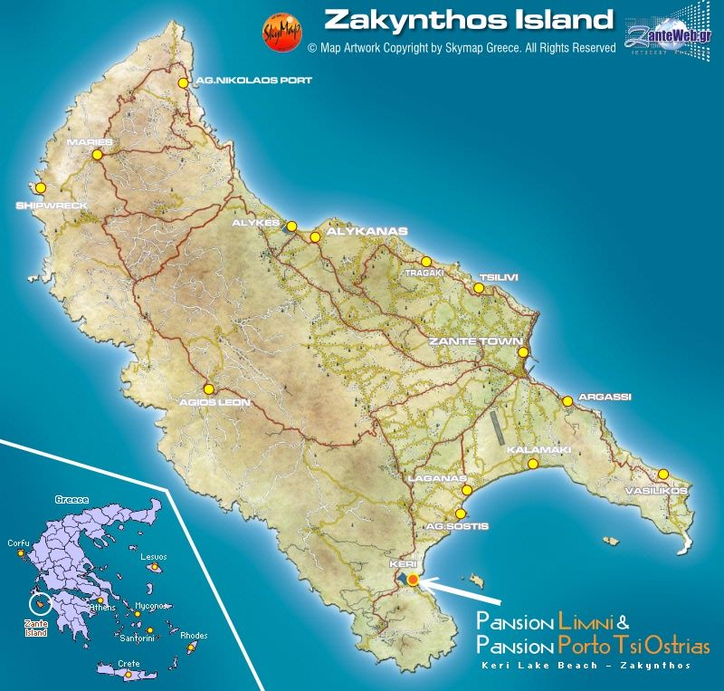 Zante map - Zakynthos island