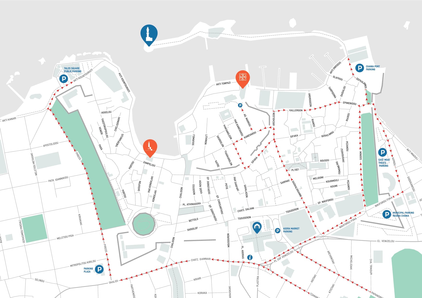 Dear guests,

Please find attached the map of Chania where you can see the location of our hotel and the closest parking places.


Our hotel is located right in the heart of the Old Venetian Harbor and as per the municipal restrictions, no vehicles can en