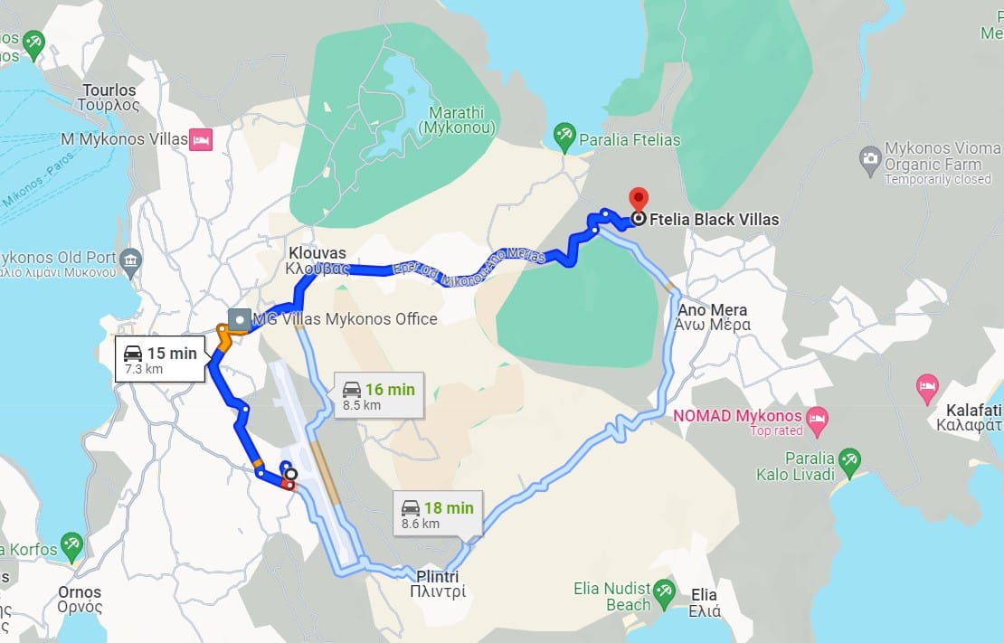 Mikonos International Airport to Ftelia Black Villas