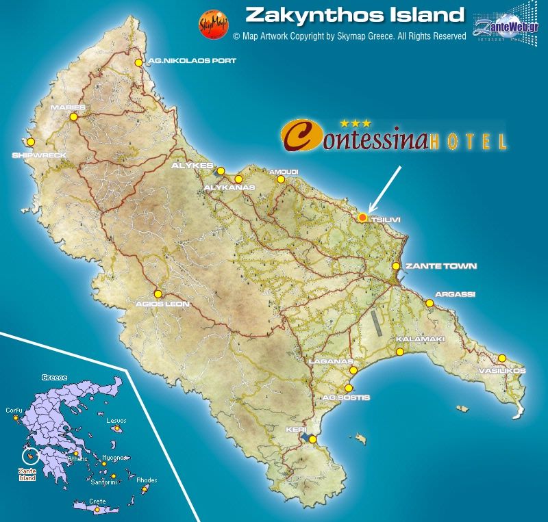 Zakynthos Island Map - Zante Greece