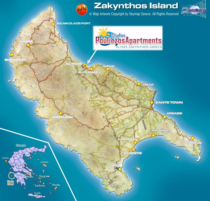 Zakynthos Island Map - Greece