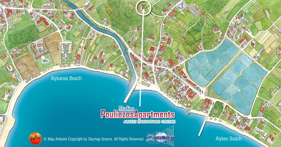 Alykes Zakynthos Map - Zante Island GReece