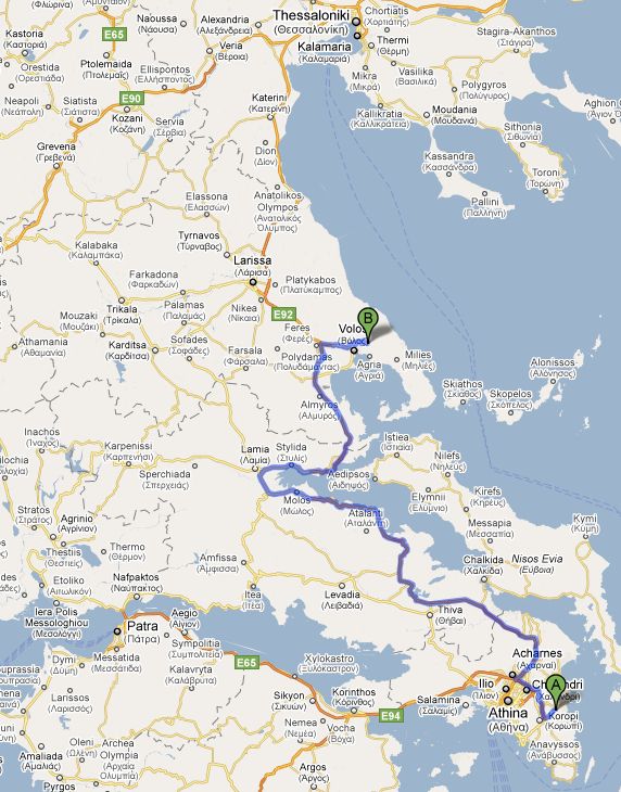 Map of Greece - From Athens International Airport (ATH) to Portaria