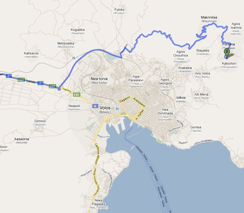 Area map - From Volos to Portaria