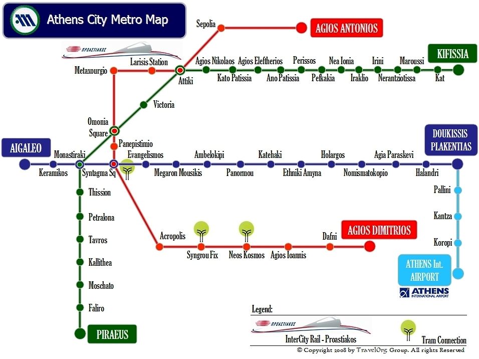 Athens Metro Map - The closest Metro Station to the Athens Amazon Hotel is Syntagma Square.