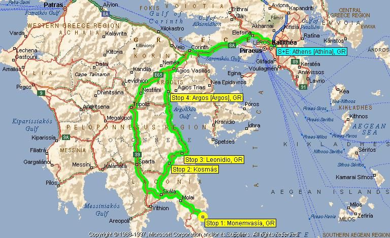 The two alternative routes to Monemvasia - Οι δύο εναλλακτικές διαδρομές 
