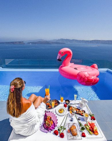 Astarte Suite with private infinity pool indoor couples Jacuzzi and private panoramic terrace with sea/caldera/volcano view