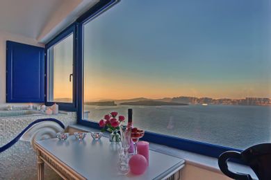 Cave Pool Suite with private cave pool indoor couples Jacuzzi and private panoramic terrace with sea/volcano/caldera views