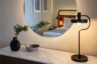 Deluxe Double Inland View with partition and seating area