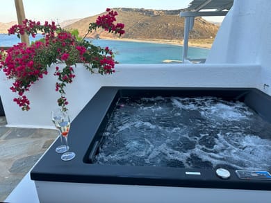 Signature Myconian Suite with Outdoor Jetted Tub and Sea View