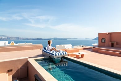 First Floor | Panoramic 2-Bedroom Caldera Residence with Rooftop Oasis - Adults Only