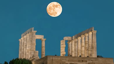 Harvest Moon Glow at Cape Sounio