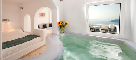 Honeymoon Double Room with Indoor or Outdoor Heated whirlpool with Caldera and Sunset view