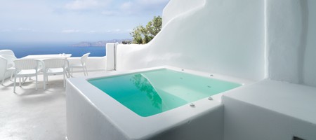 Tholos Villa with Private Outdoor Hot Tub & Indoor Swimming Pool with Caldera View